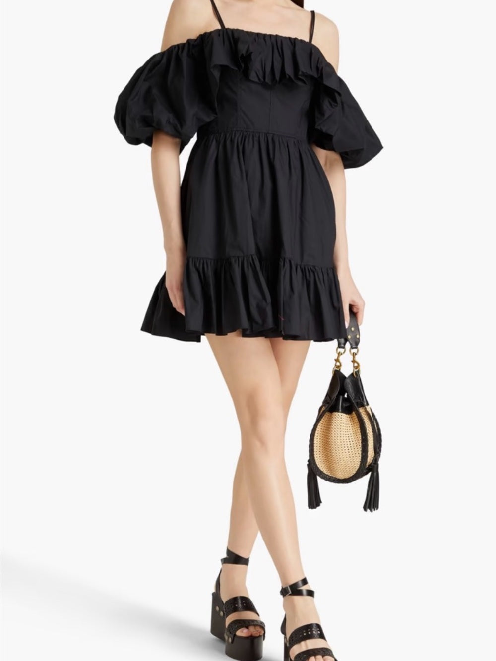 NWT ULLA JOHNSON Lila cold-shoulder gathered cotton-poplin mini dress (0)