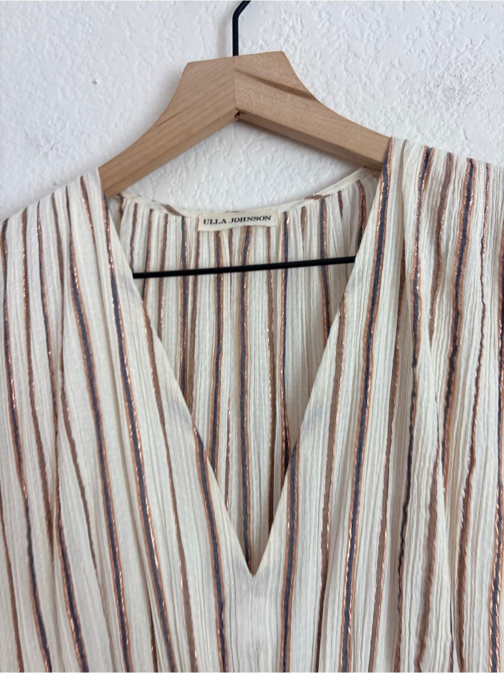 Ulla Johnson Striped Cotton Lurex V-Neck Midi Dress (M)