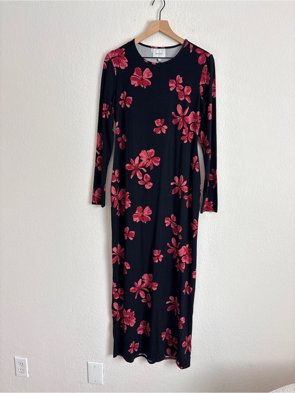 Reformation Black Maxi Dress with Red Floral Print (L)