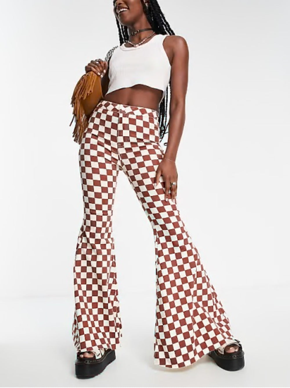 Free People Just Float Checkered Flare Checkerboard Jeans (28)