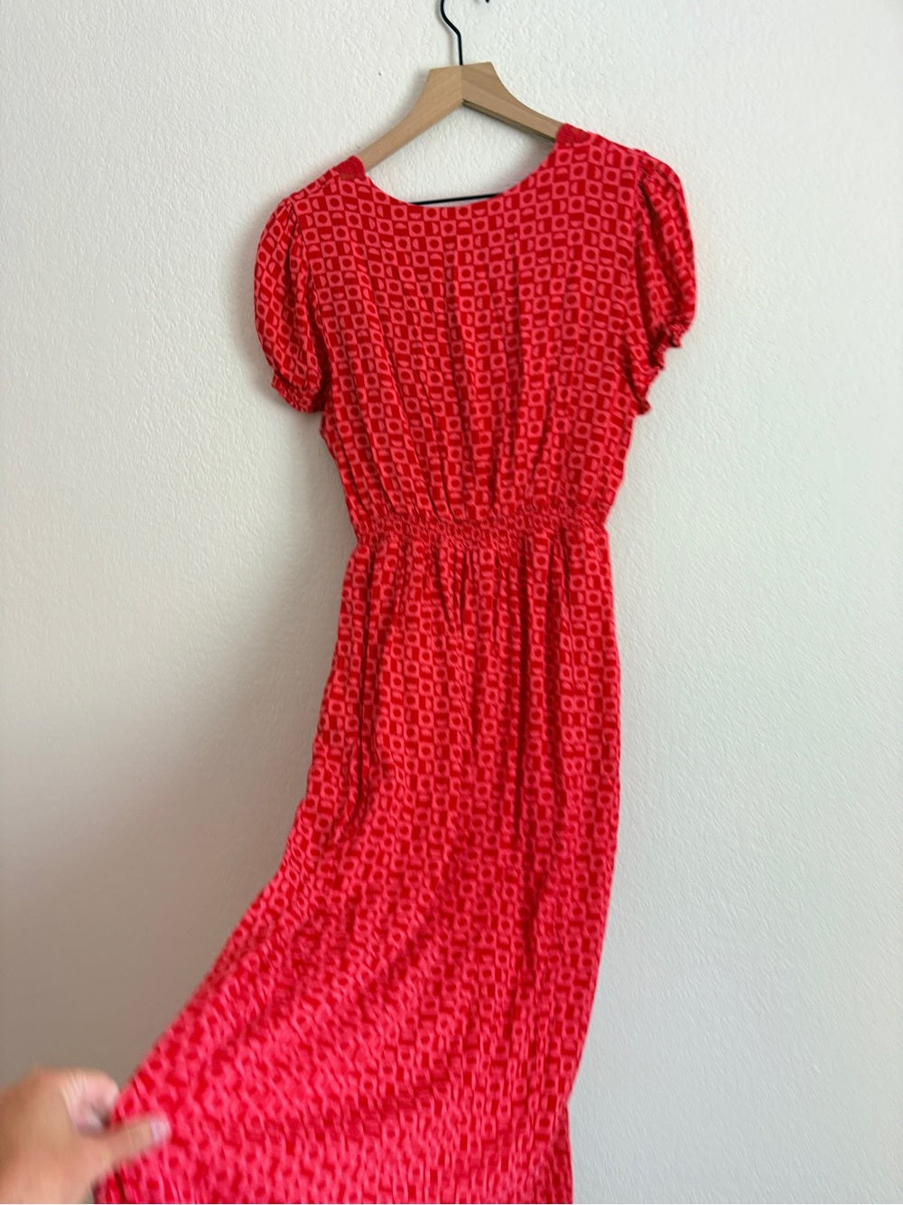 Free People Marley Red Printed V-Neck Dress with Side Slit (S)