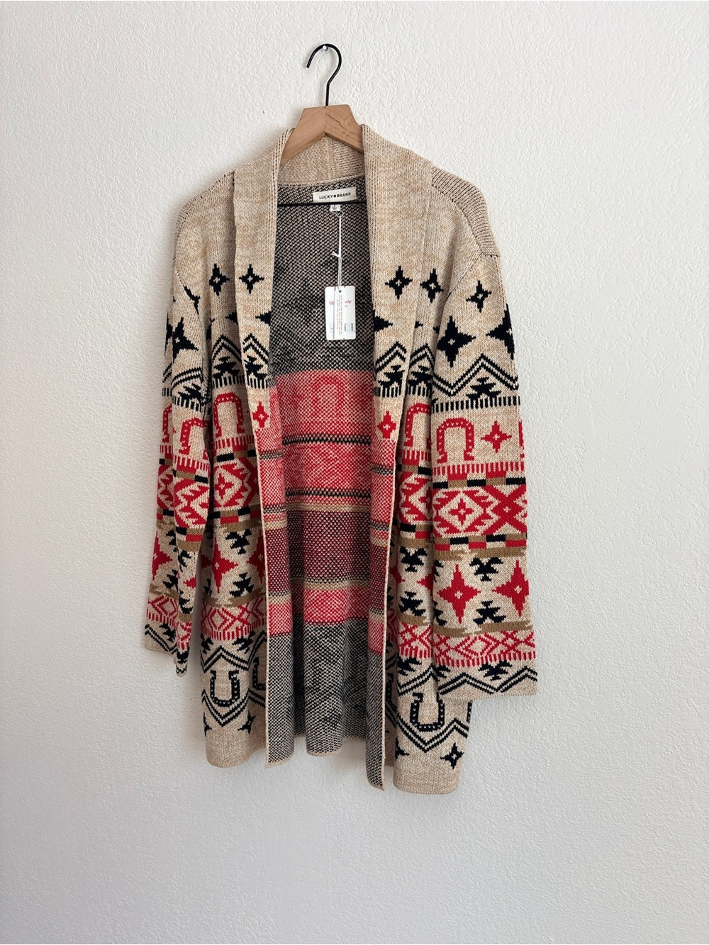 NWT Lucky Brand Open-Front Aztec Cardigan Sweater (L)
