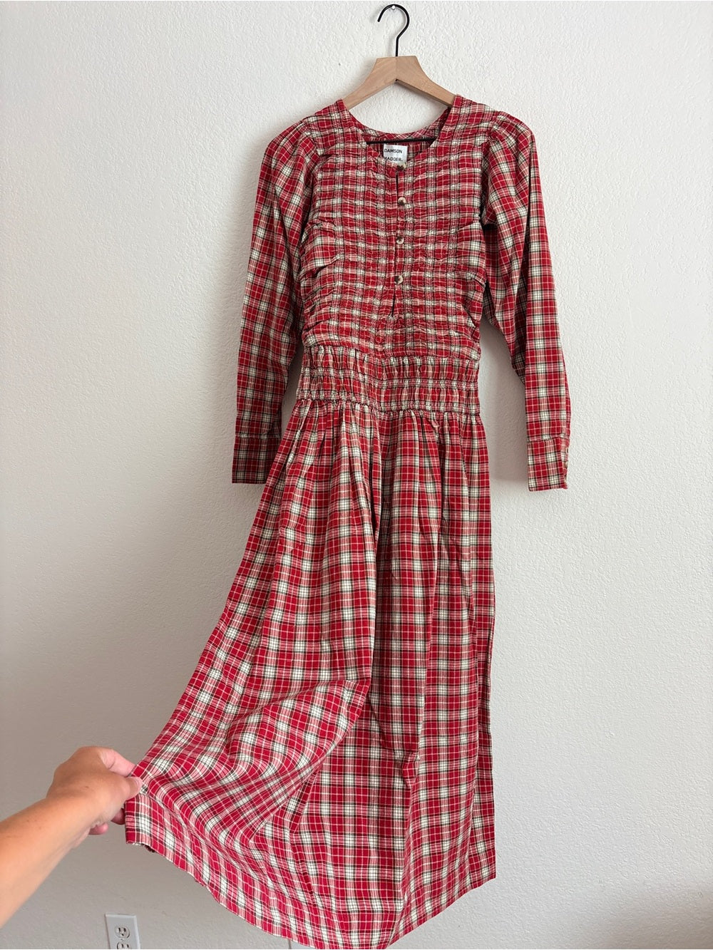 NWT Damson Madder Sienna Smocked Plaid Midi Dress (4)