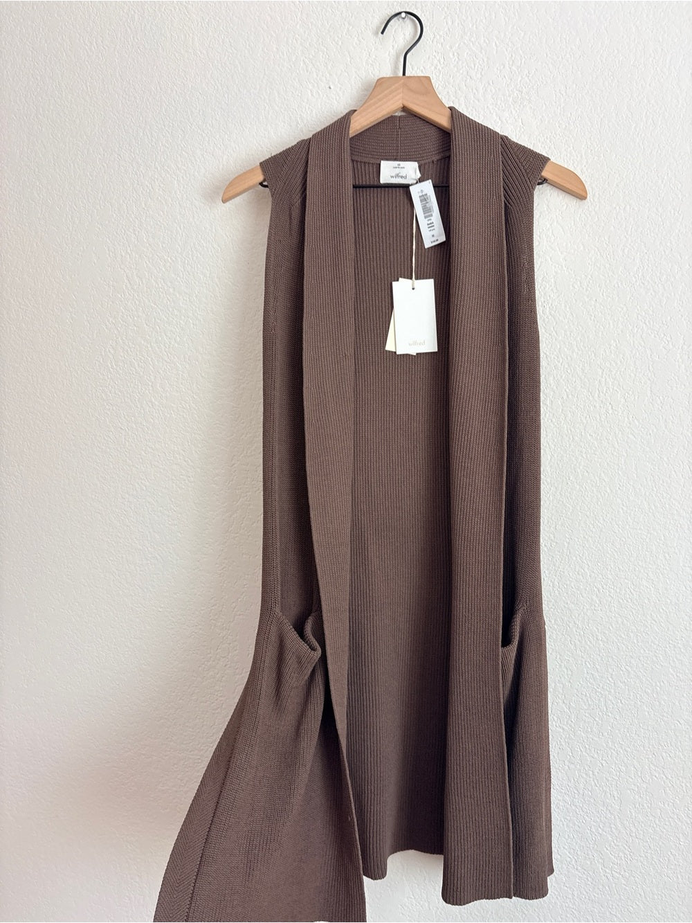 NWT Wilfred Dunkirk Sweater Sleeveless Ribbed Long Vest Chocolate Brown (XS)