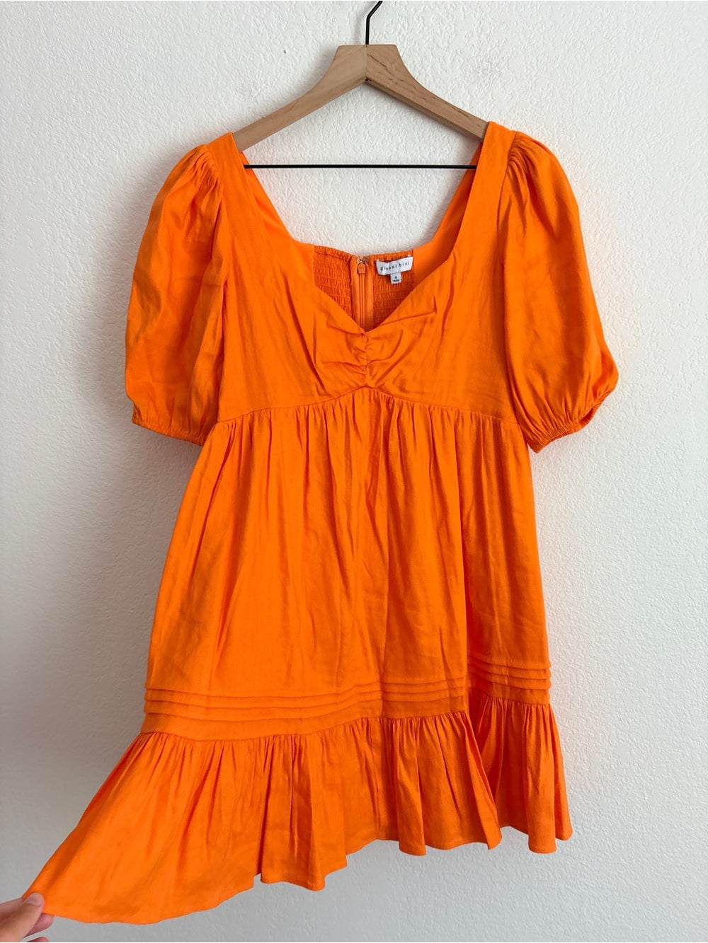 Gianni Bini Linen Orange Puff Sleeve Mini Dress Summer Dress (4)