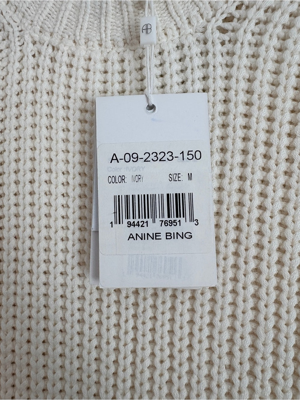 NWT Anine Bing Cable Knit Olivier Sweater in Ivory (M)