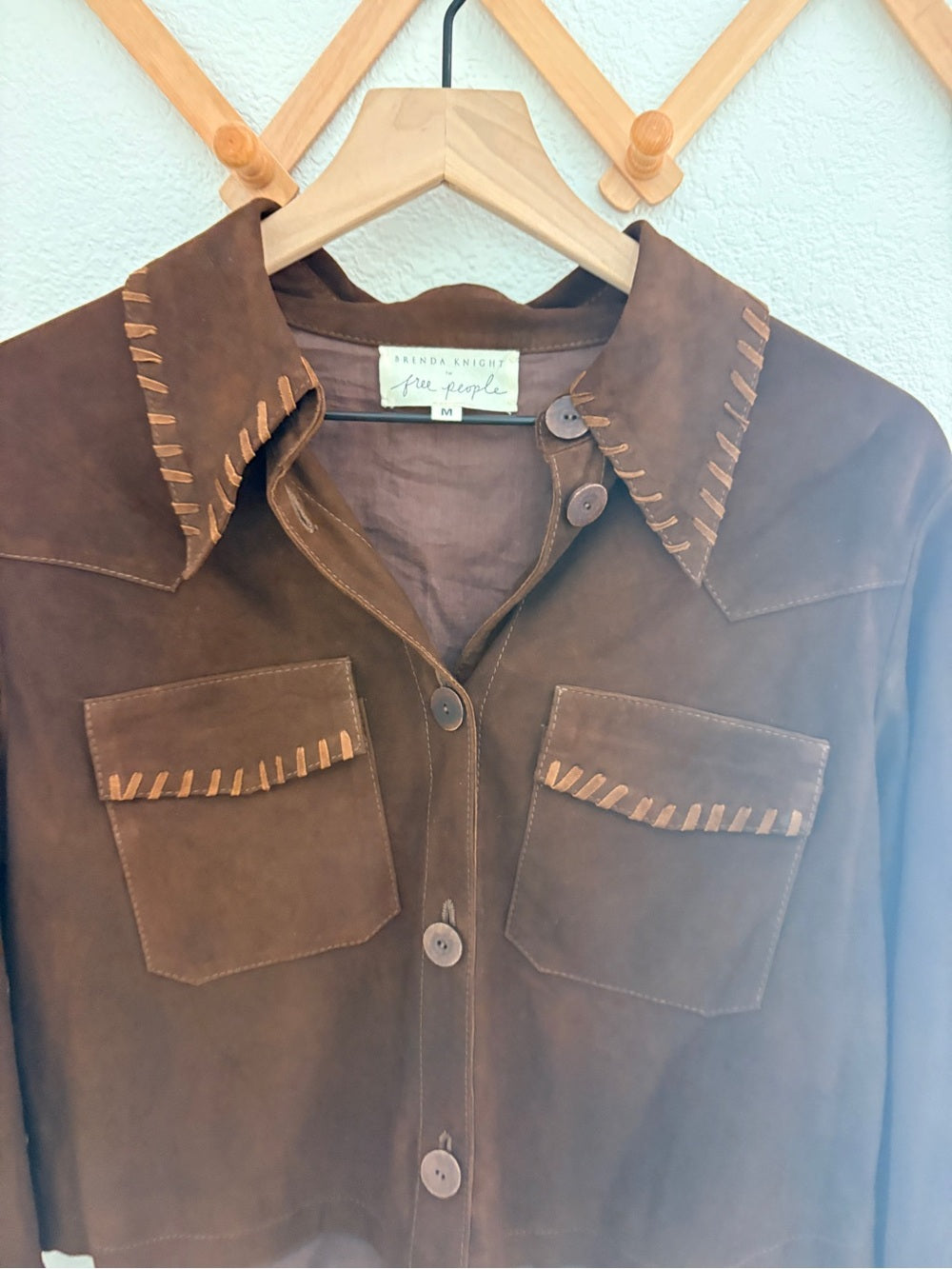 Free People x Brenda Knight Suede Lambskin Chocolate Brown Cropped Jacket (M)