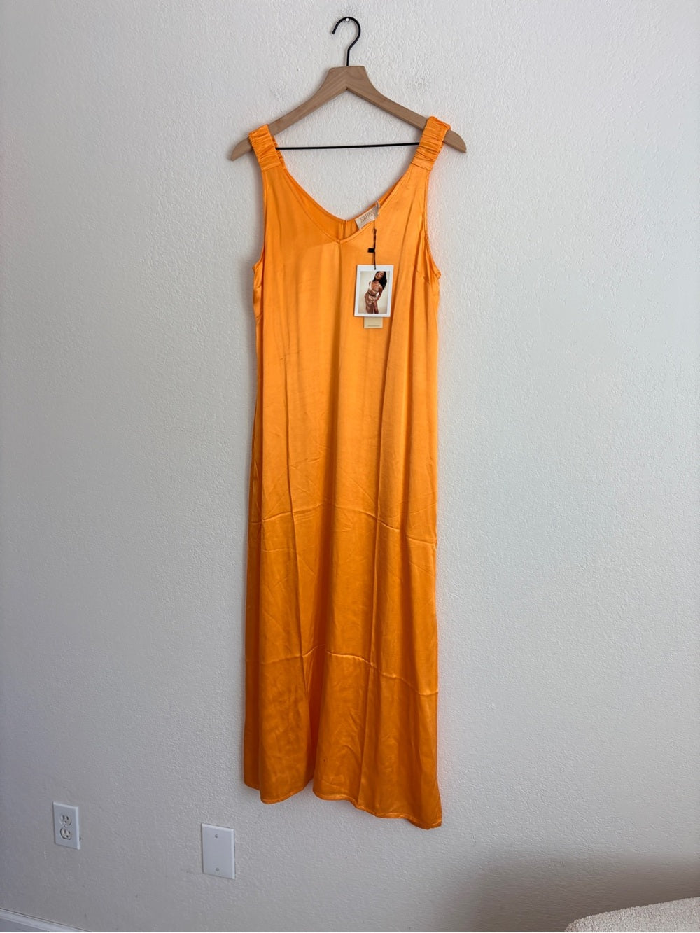 NEW Nation LTD Satin Slip Maxi Dress - Orange (L)