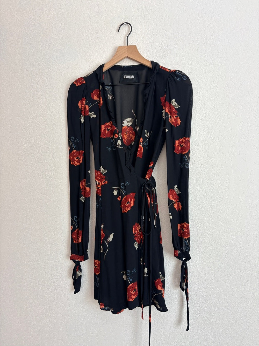 Reformation Delta Floral Black Wrap Dress (XS)