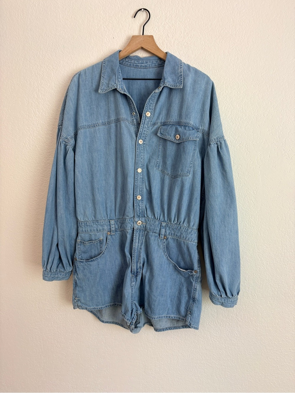 Free People Zodiac Chambray Denim One-Piece Romper (L)