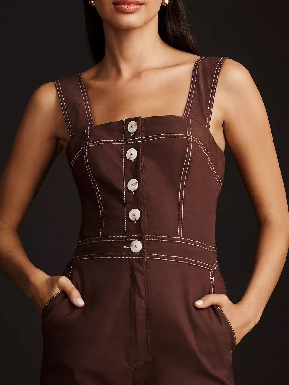Anthropologie Maeve The Colette The Portside Button-Front Jumpsuit Chocolate (8)
