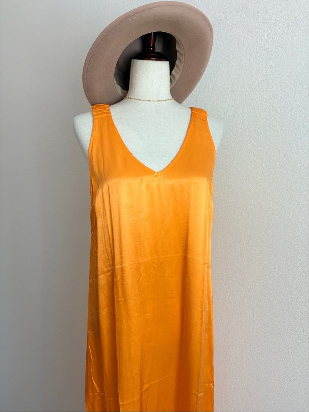 NEW Nation LTD Satin Slip Maxi Dress - Orange (L)