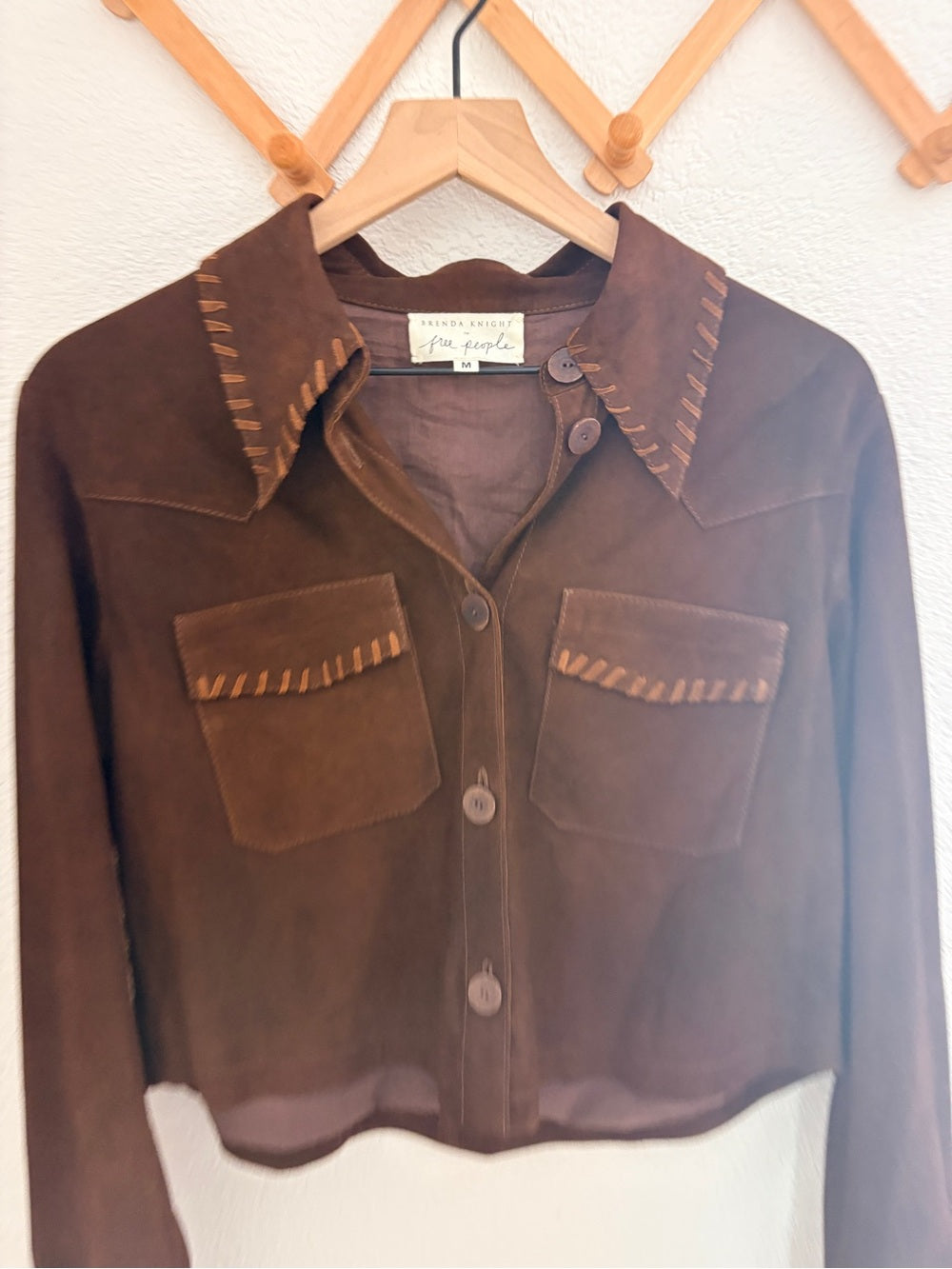 Free People x Brenda Knight Suede Lambskin Chocolate Brown Cropped Jacket (M)