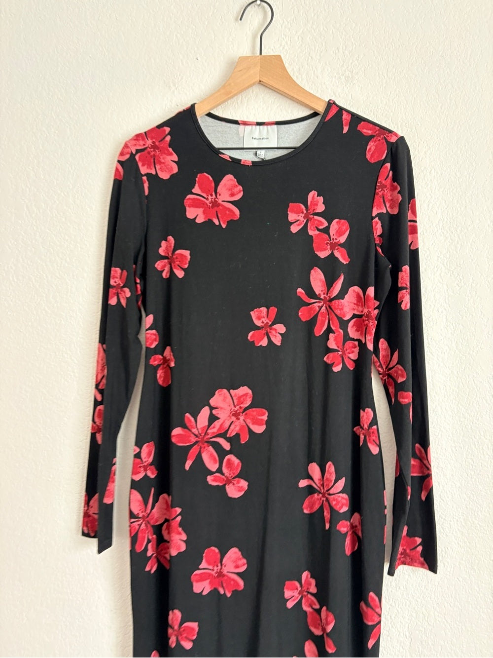 Reformation Black Maxi Dress with Red Floral Print (L)