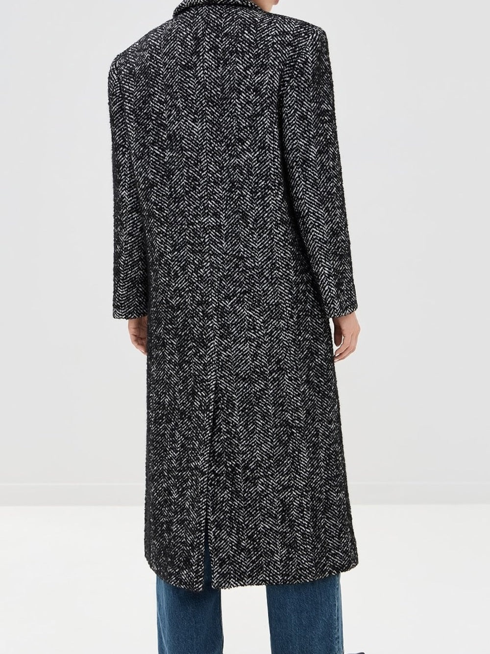 NWT Anine Bing Quinn Wool Long Herringbone Tweed Coat in Black and White (L)