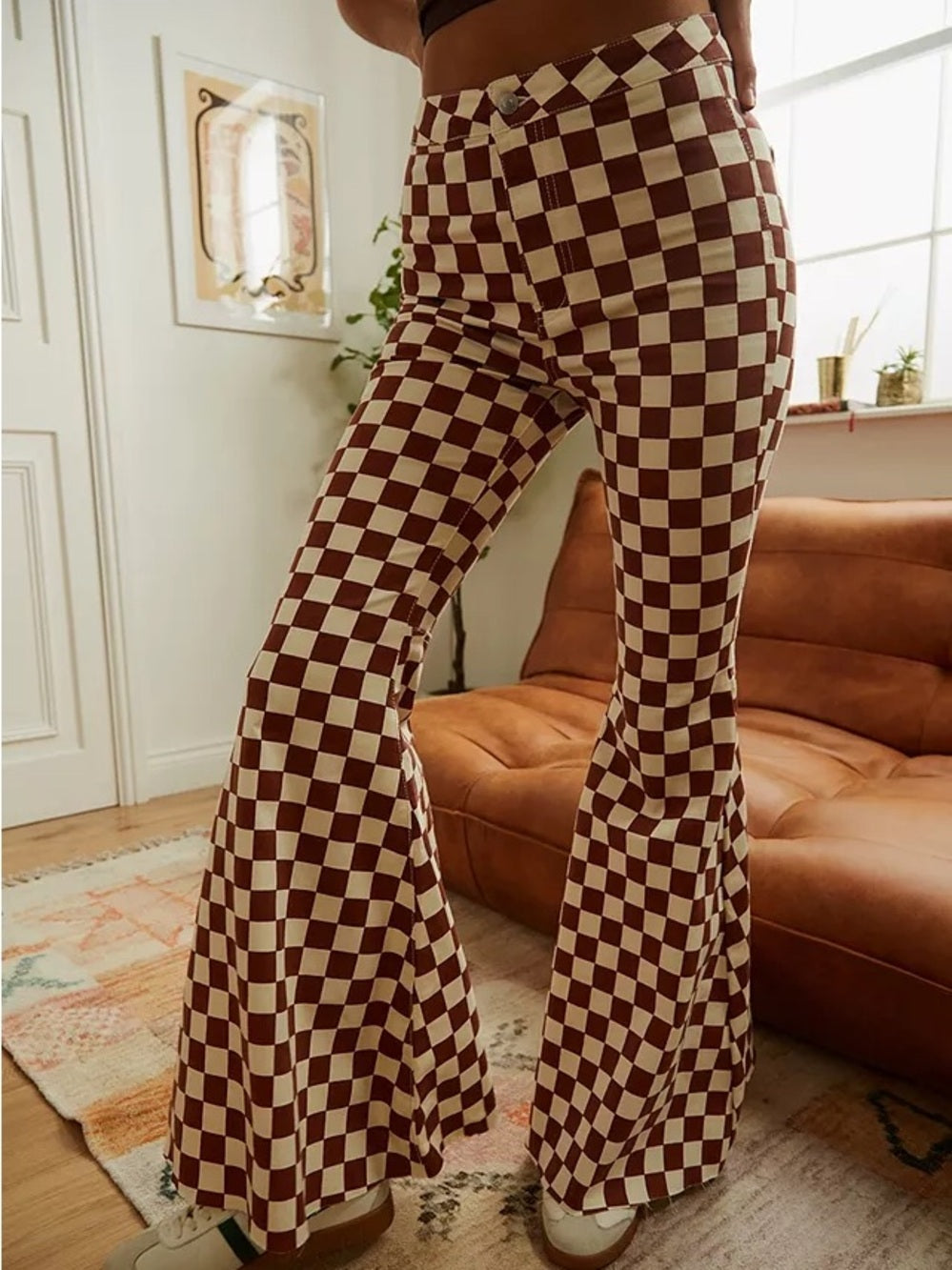 Free People Just Float Checkered Flare Checkerboard Jeans (28)