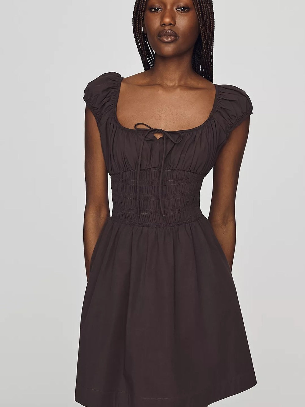 NWT By Anthropologie Cotton Smocked Mini Dress in Chocolate Brown (M)