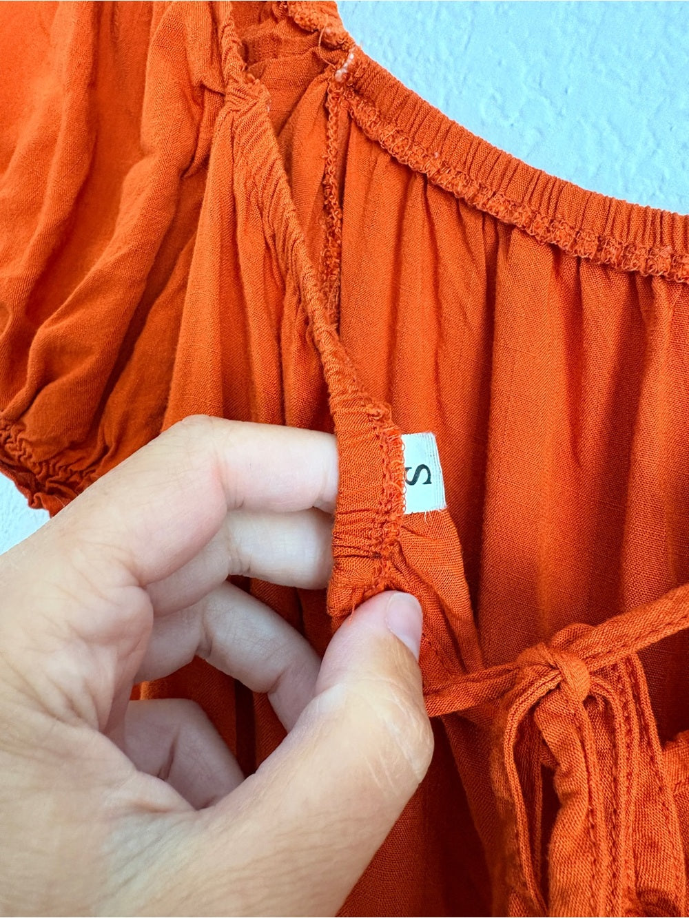 Boutique Tangerine Orange Smocked Tiered Puff Sleeve Dress (S)