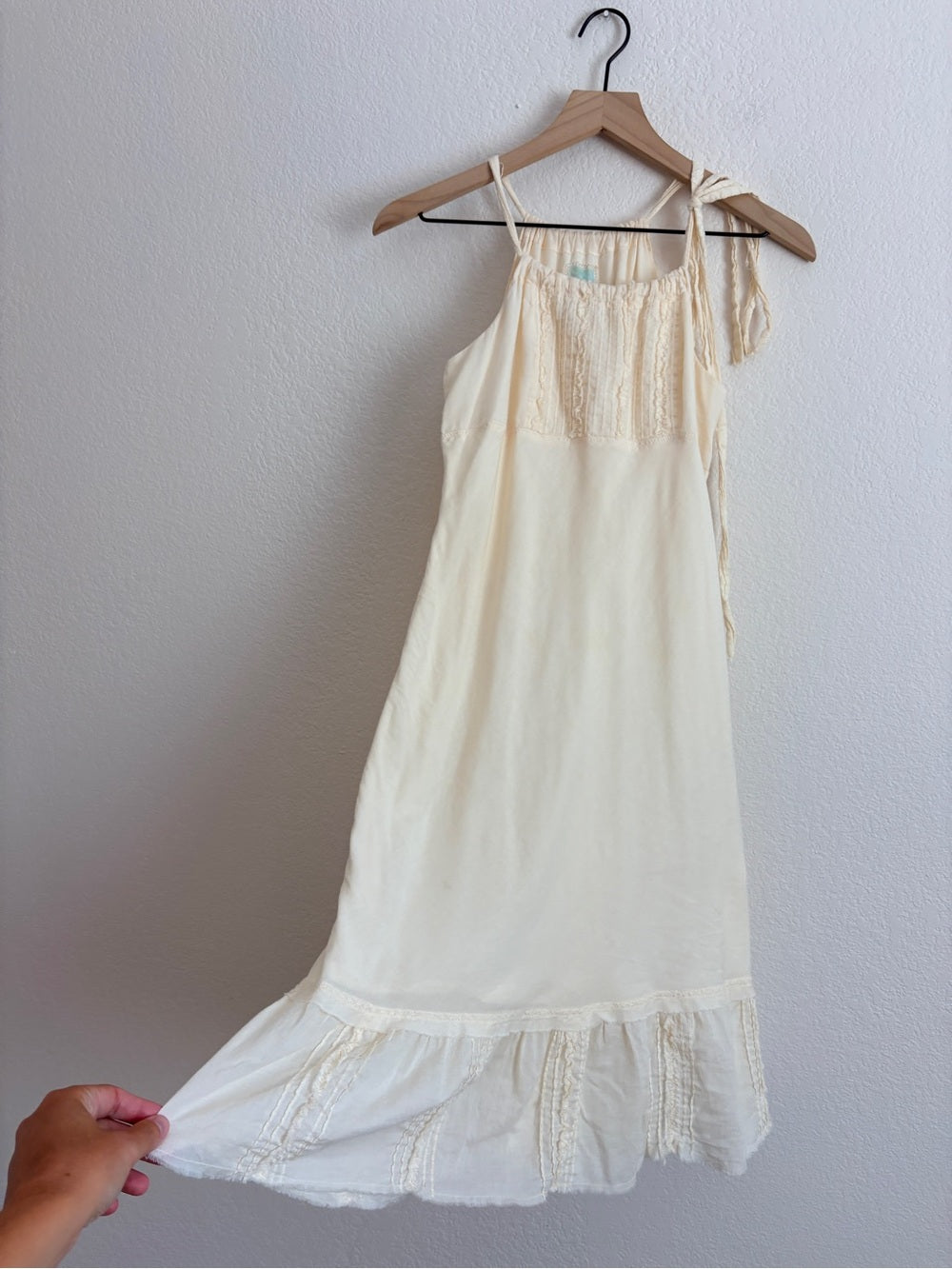 Burning Torch Anthropologie Gauzy Boho in Cream Lace-Trim Halter Sundress (S)