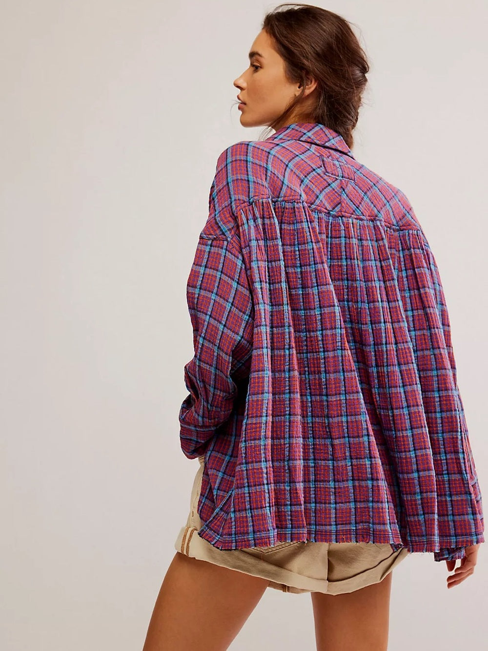 Free People Cardiff Purple Plaid Button-Up (S)