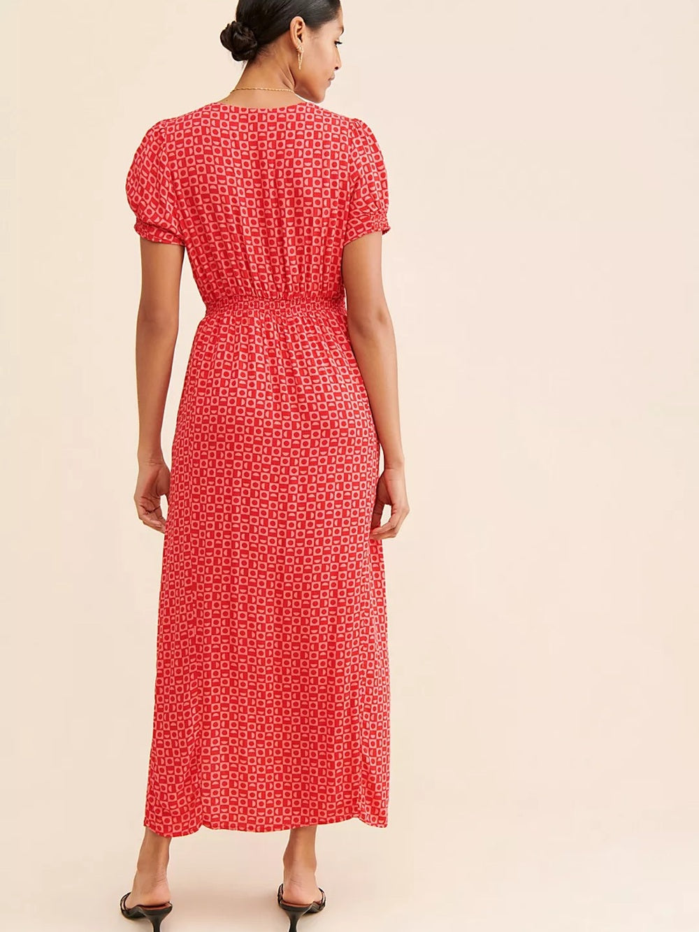 Free People Marley Red Printed V-Neck Dress with Side Slit (S)