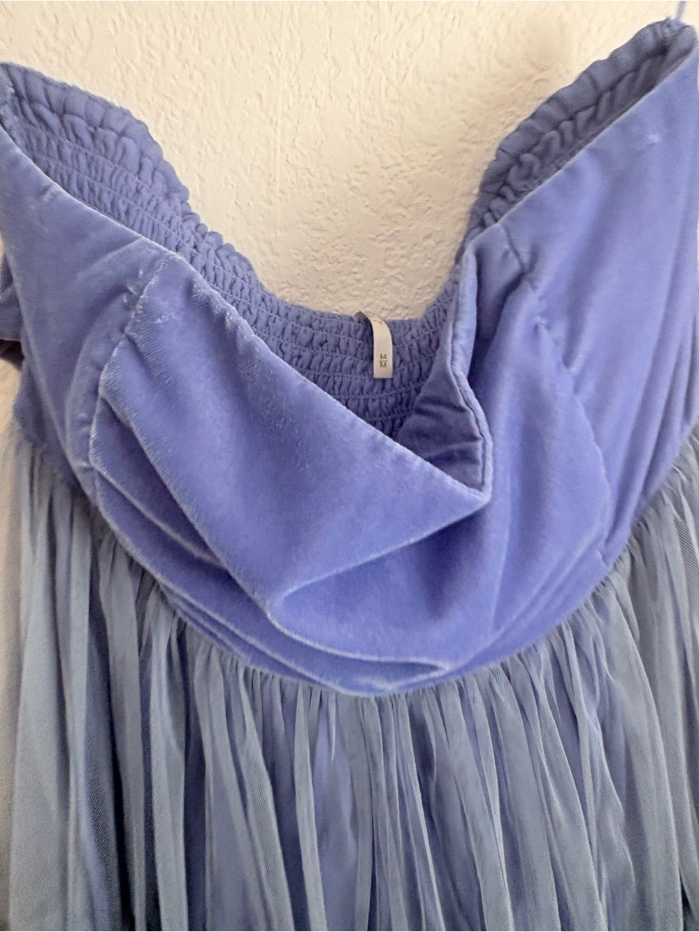 Free People Theo Puff Strapless Light Blue Tulle Mini Dress (M)