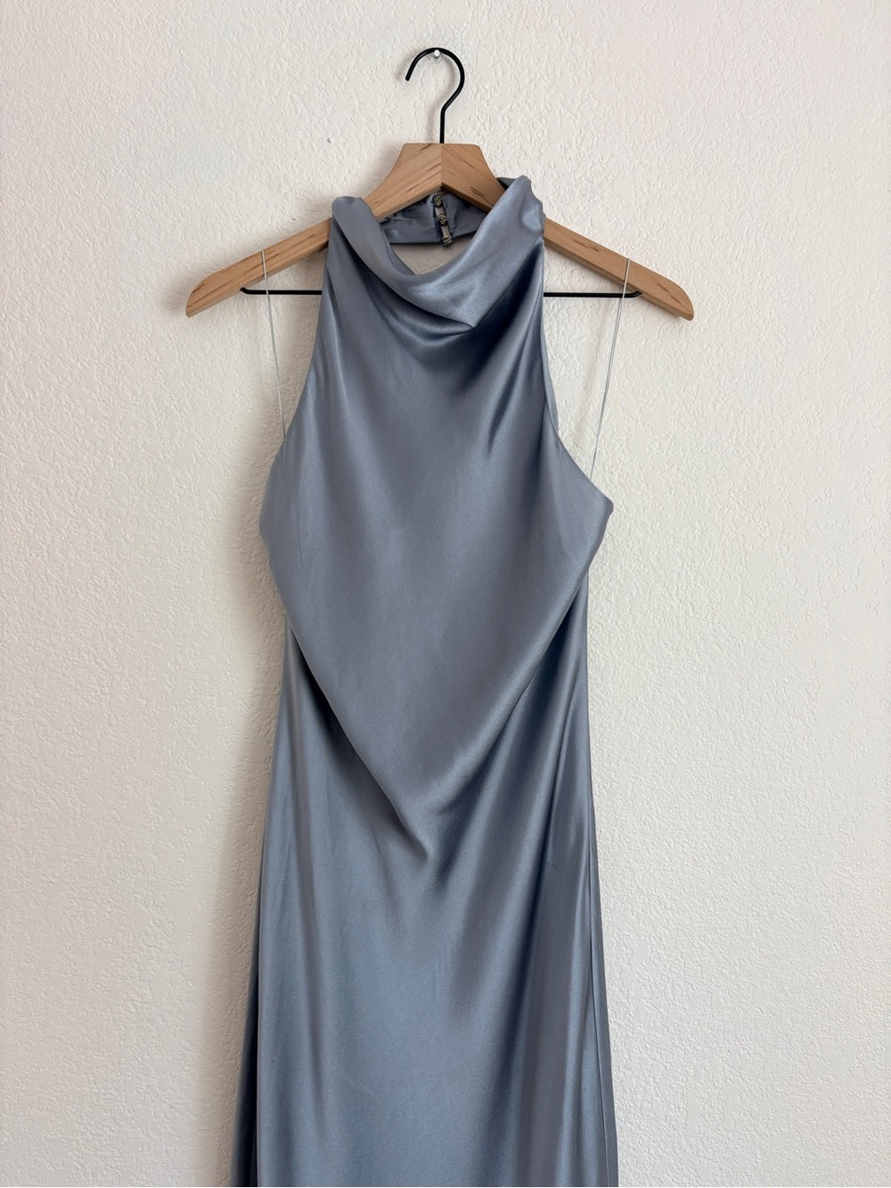 NWT Anine Bing Eliana Silk Halterneck Dress in Pastel Blue (L)