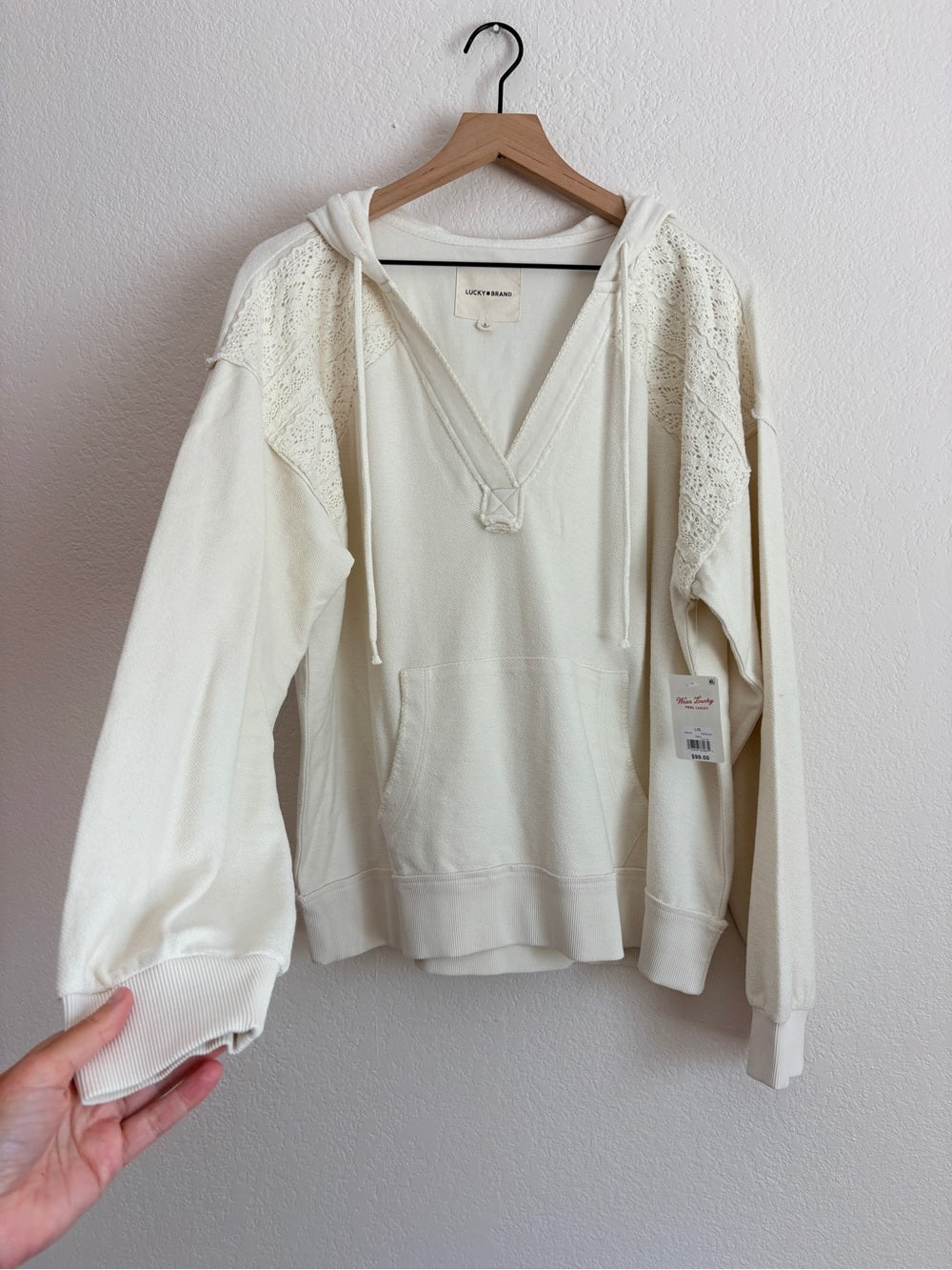 NWT Lucky Brand Crochet Trim Baja Hoodie