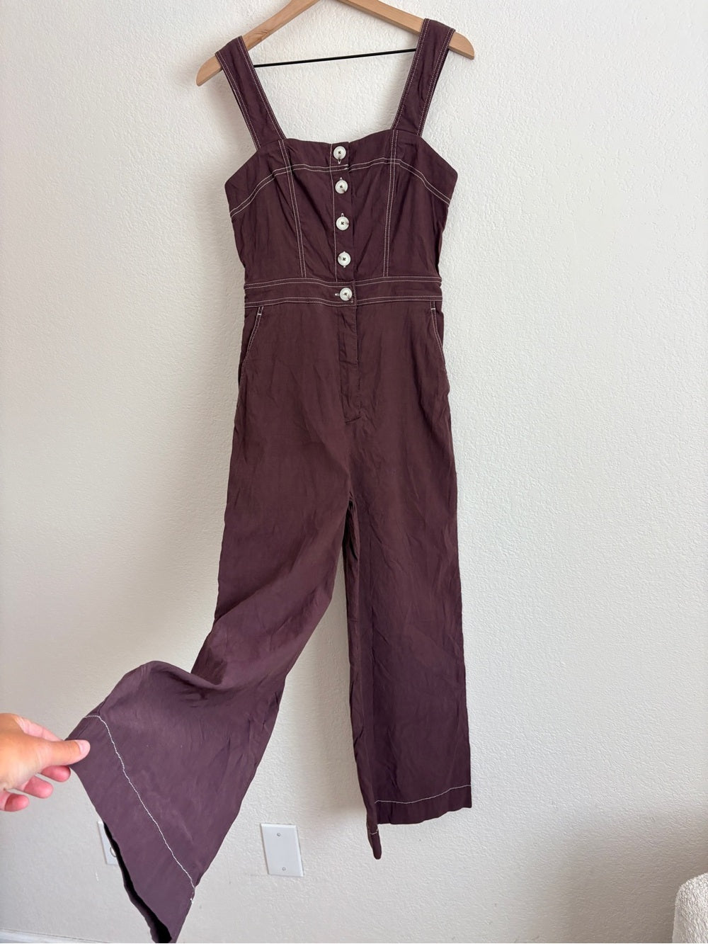 Anthropologie Maeve The Colette The Portside Button-Front Jumpsuit Chocolate (8)