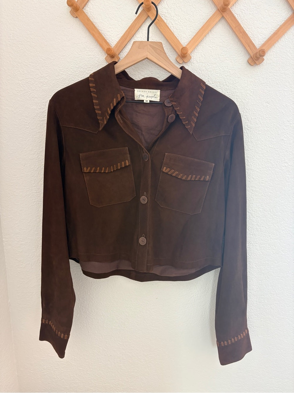 Free People x Brenda Knight Suede Lambskin Chocolate Brown Cropped Jacket (M)