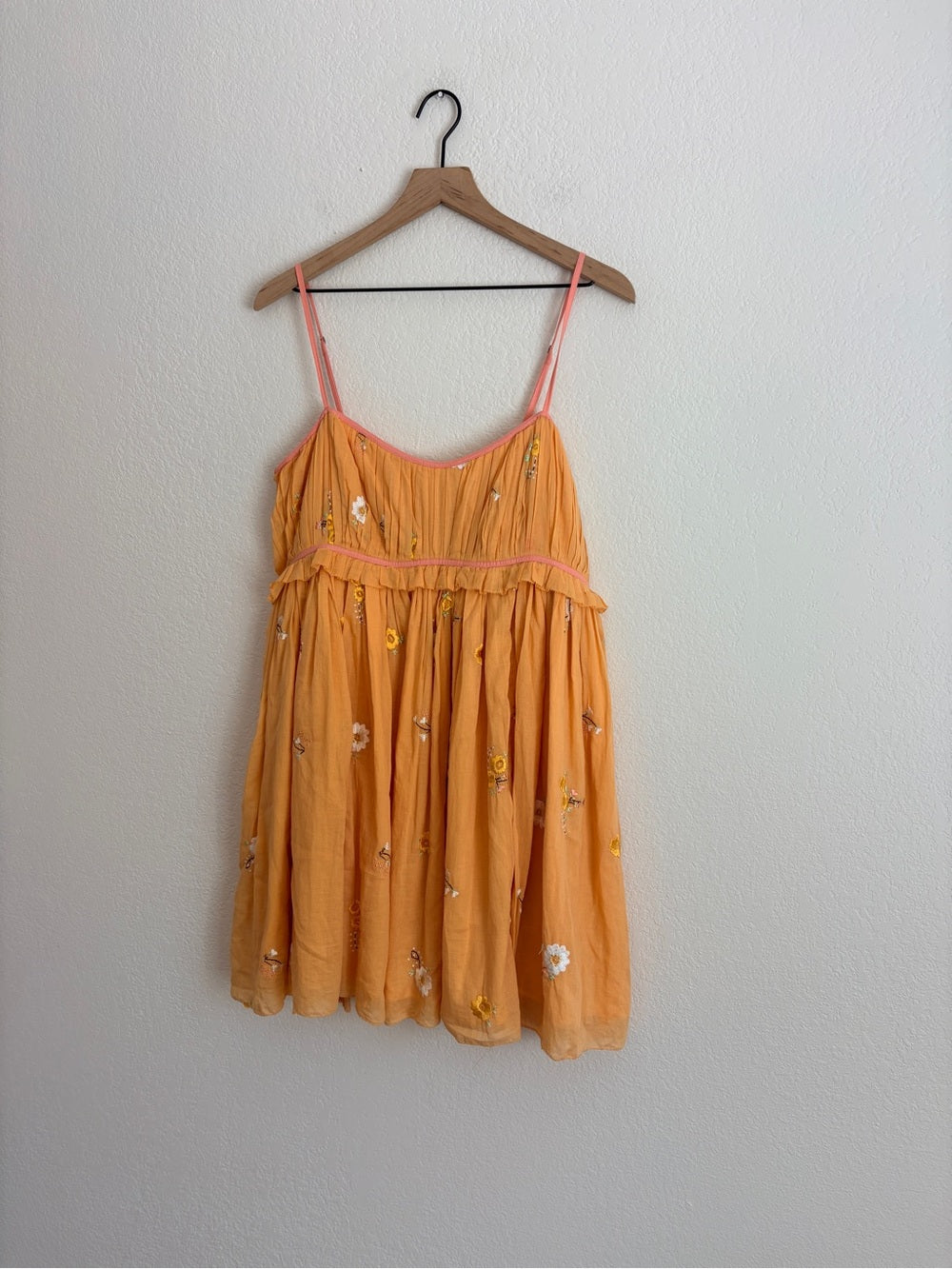 Free People Alana Babydoll Floral Embroidered Orange Mini Sundress (L)