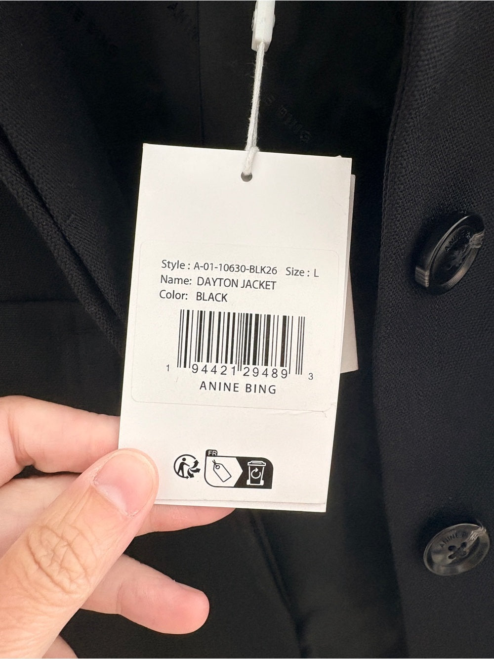 NWT Anine Bing Dayton Cropped Black Jacket (L)