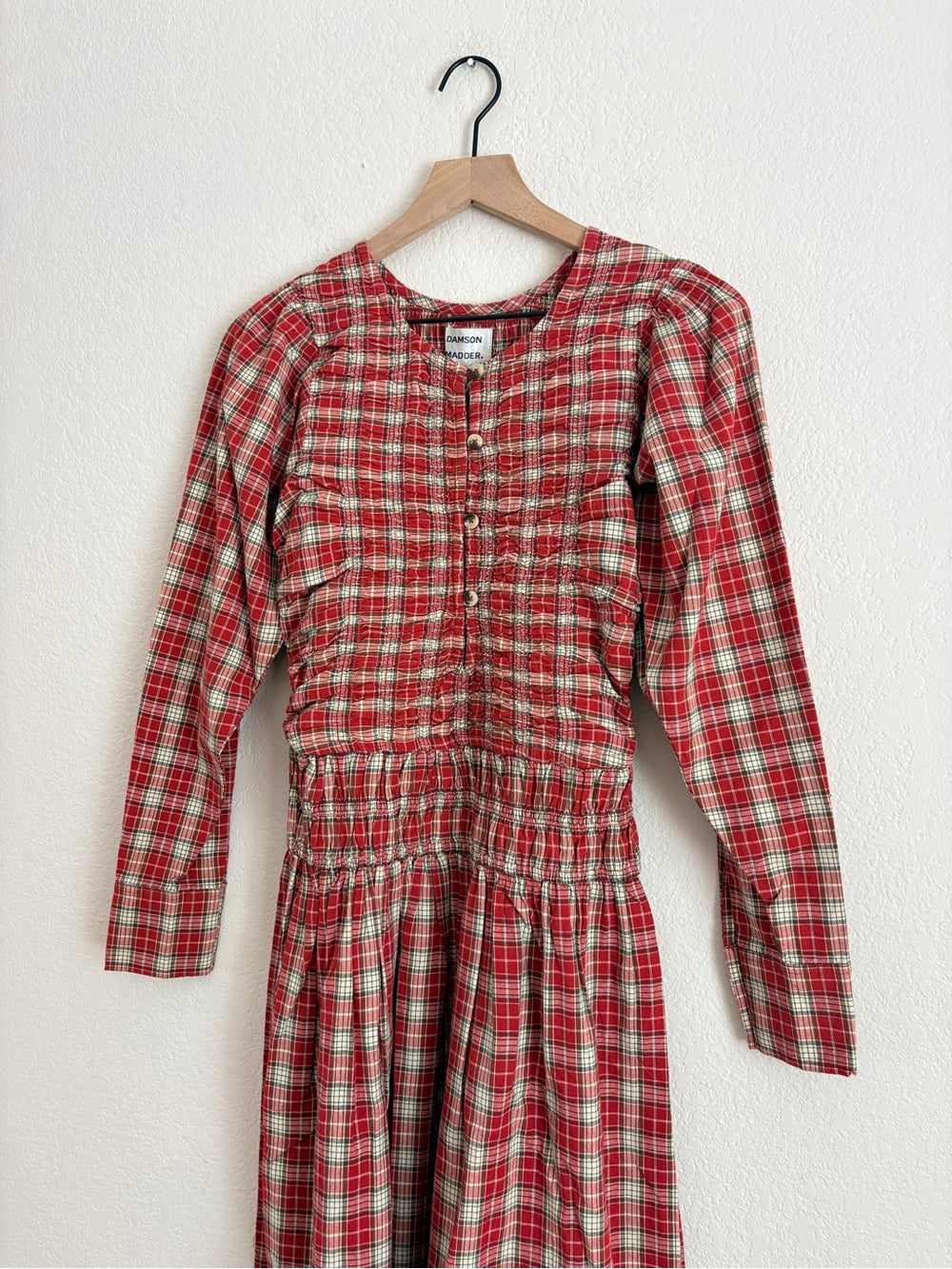 NWT Damson Madder Sienna Smocked Plaid Midi Dress (4)