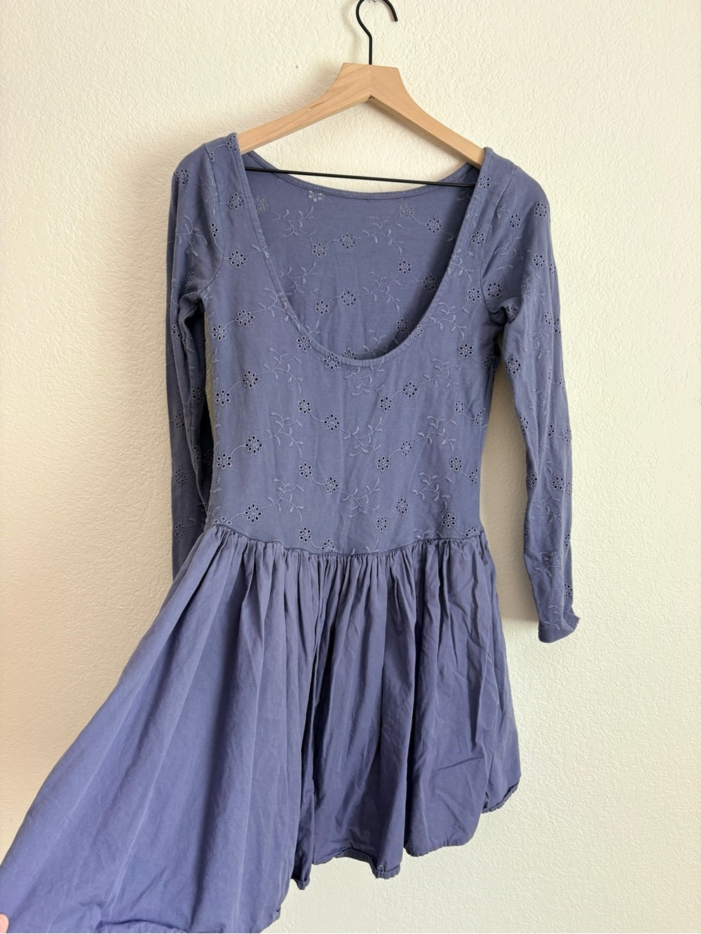 Free People Surley Lilac Embroidered Long Sleeve Fit & Flare Dress (M)