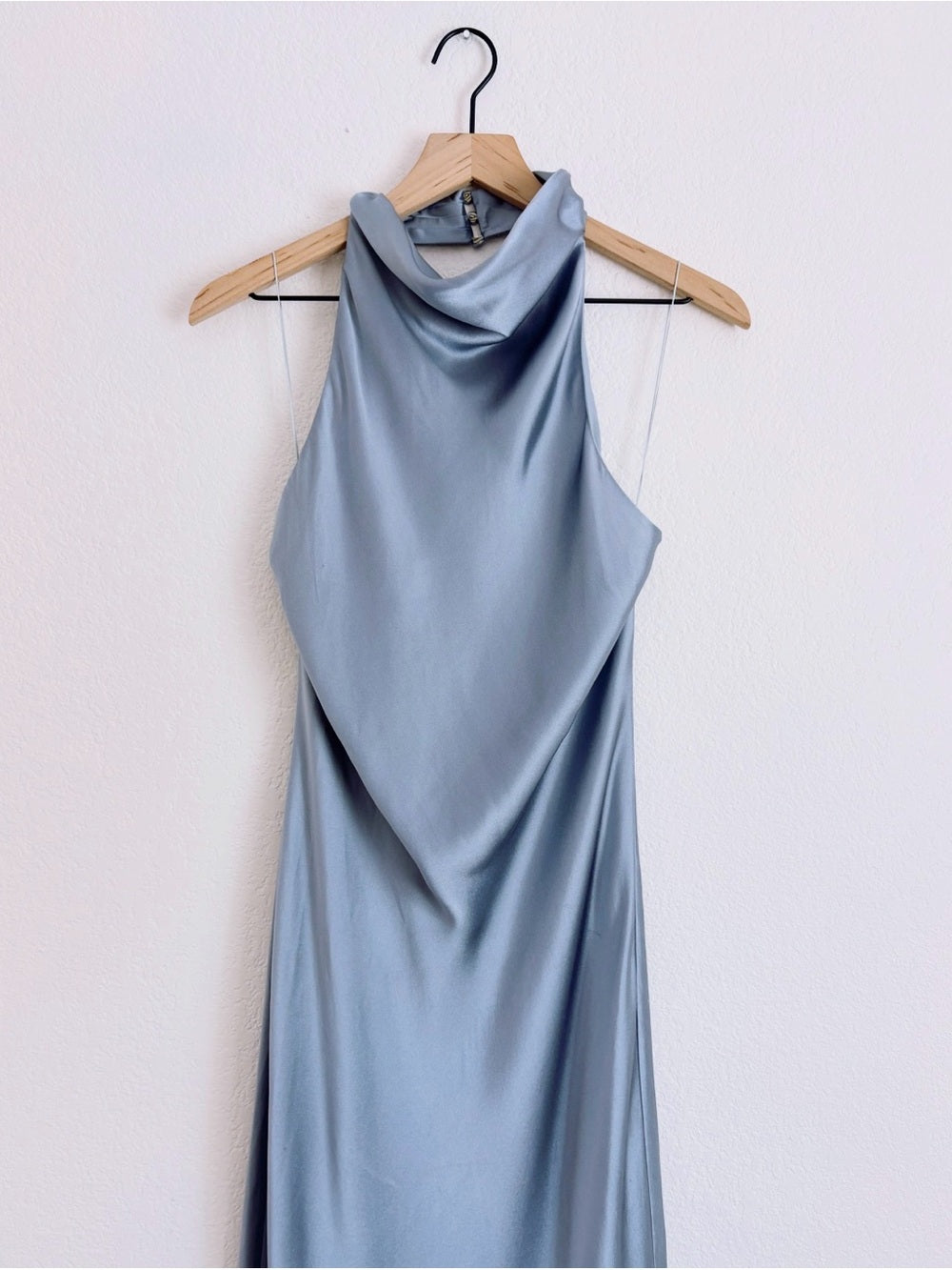 NWT Anine Bing Eliana Silk Halterneck Dress in Pastel Blue (L)