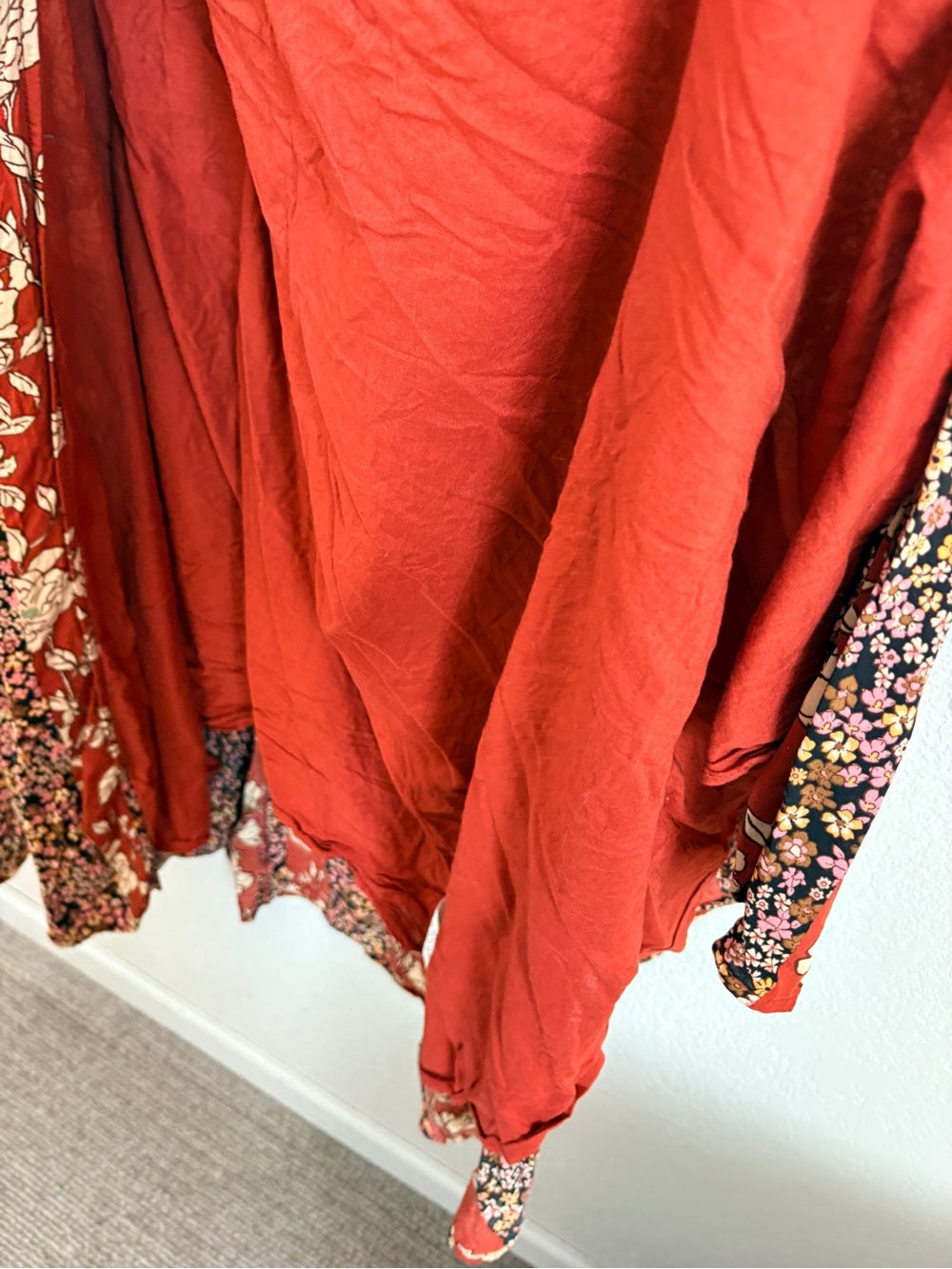 Free People Tilda Patchwork Bohemian Rust Floral Wrap Maxi Dress (M)