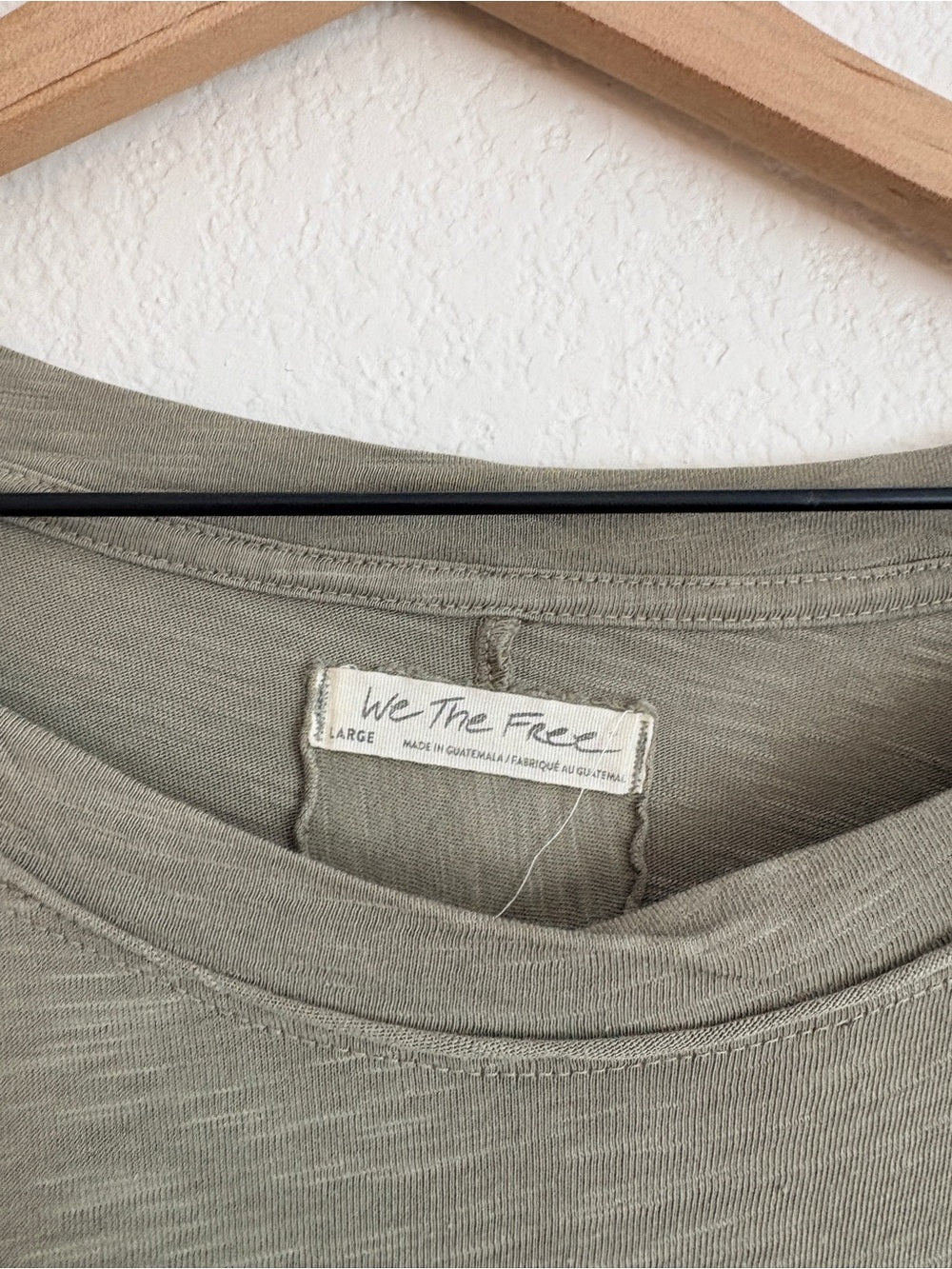 Free People Cotton Long Sleeve Crewneck Top in Olive Green (L)