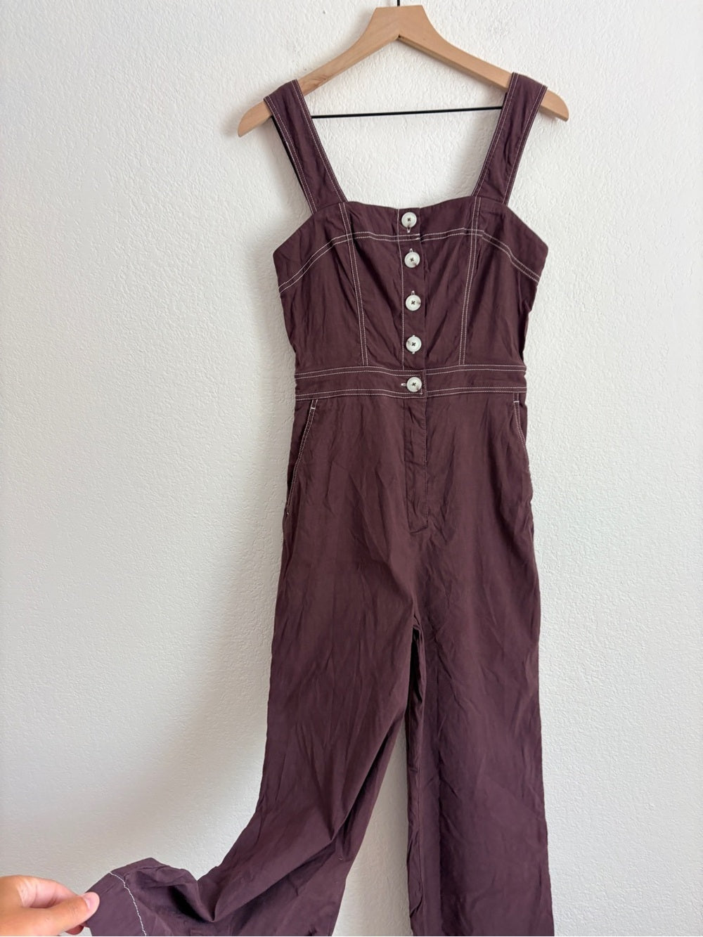 Anthropologie Maeve The Colette The Portside Button-Front Jumpsuit Chocolate (8)