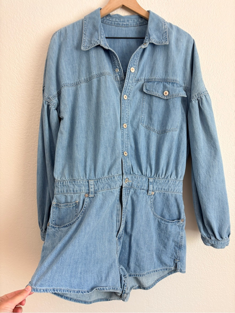 Free People Zodiac Chambray Denim One-Piece Romper (L)