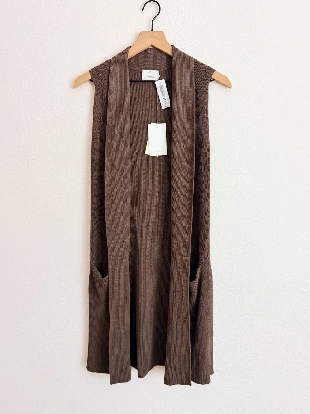 NWT Wilfred Dunkirk Sweater Sleeveless Ribbed Long Vest Chocolate Brown (XS)