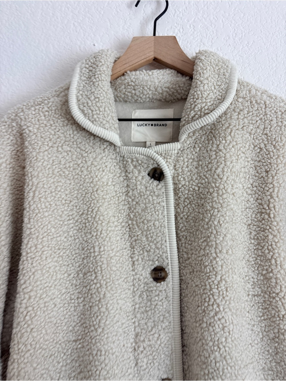 Lucky Brand Taupe Sherpa Button-Up Jacket (L)
