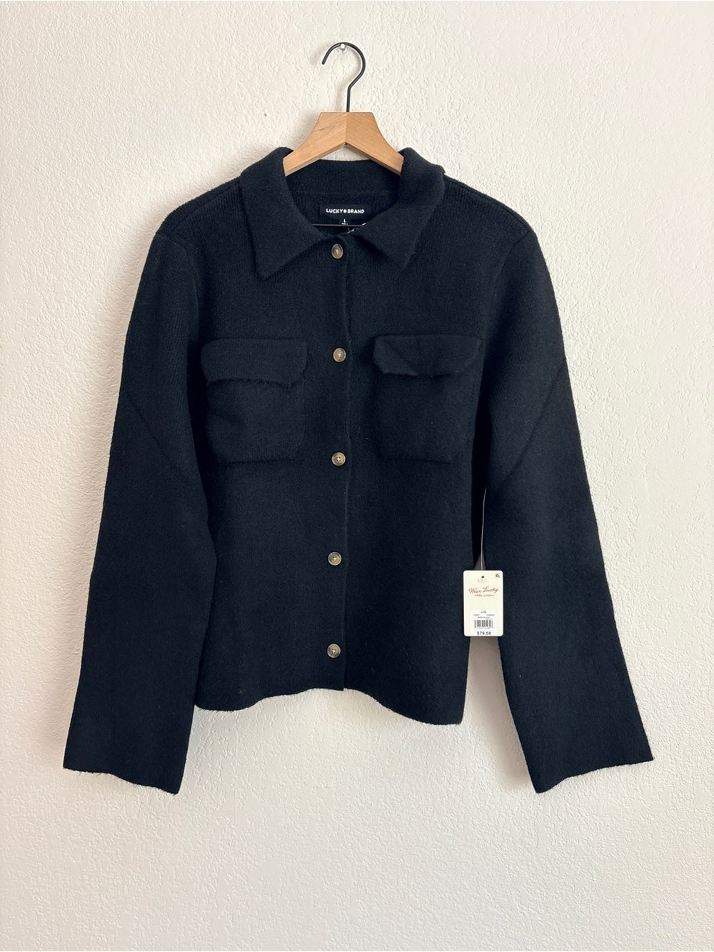 NWT Lucky Brand Black Shacket Light Jacket Sweater (L)