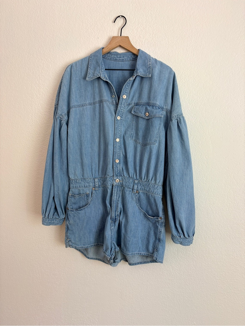 Free People Zodiac Chambray Denim One-Piece Romper (L)