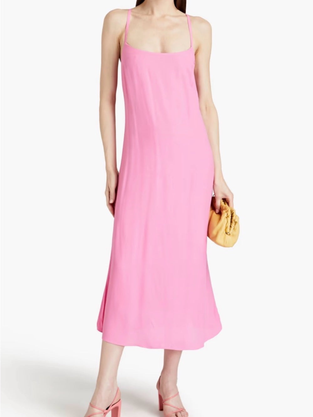 Melissa Obadash Primrose lace-up crepe midi dress in Bubblegum Pink (M)