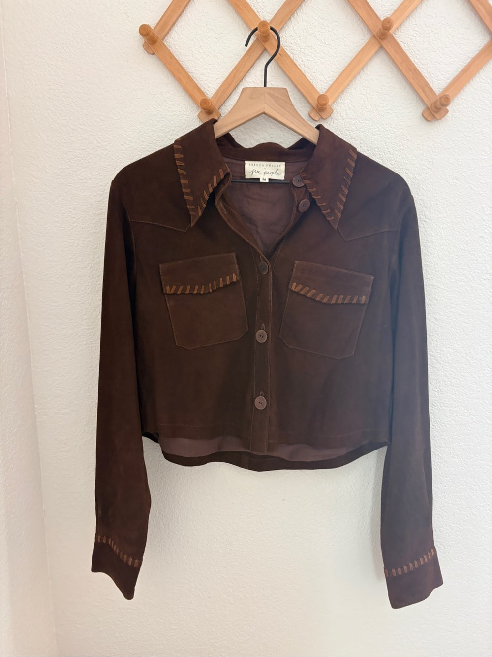 Free People x Brenda Knight Suede Lambskin Chocolate Brown Cropped Jacket (M)