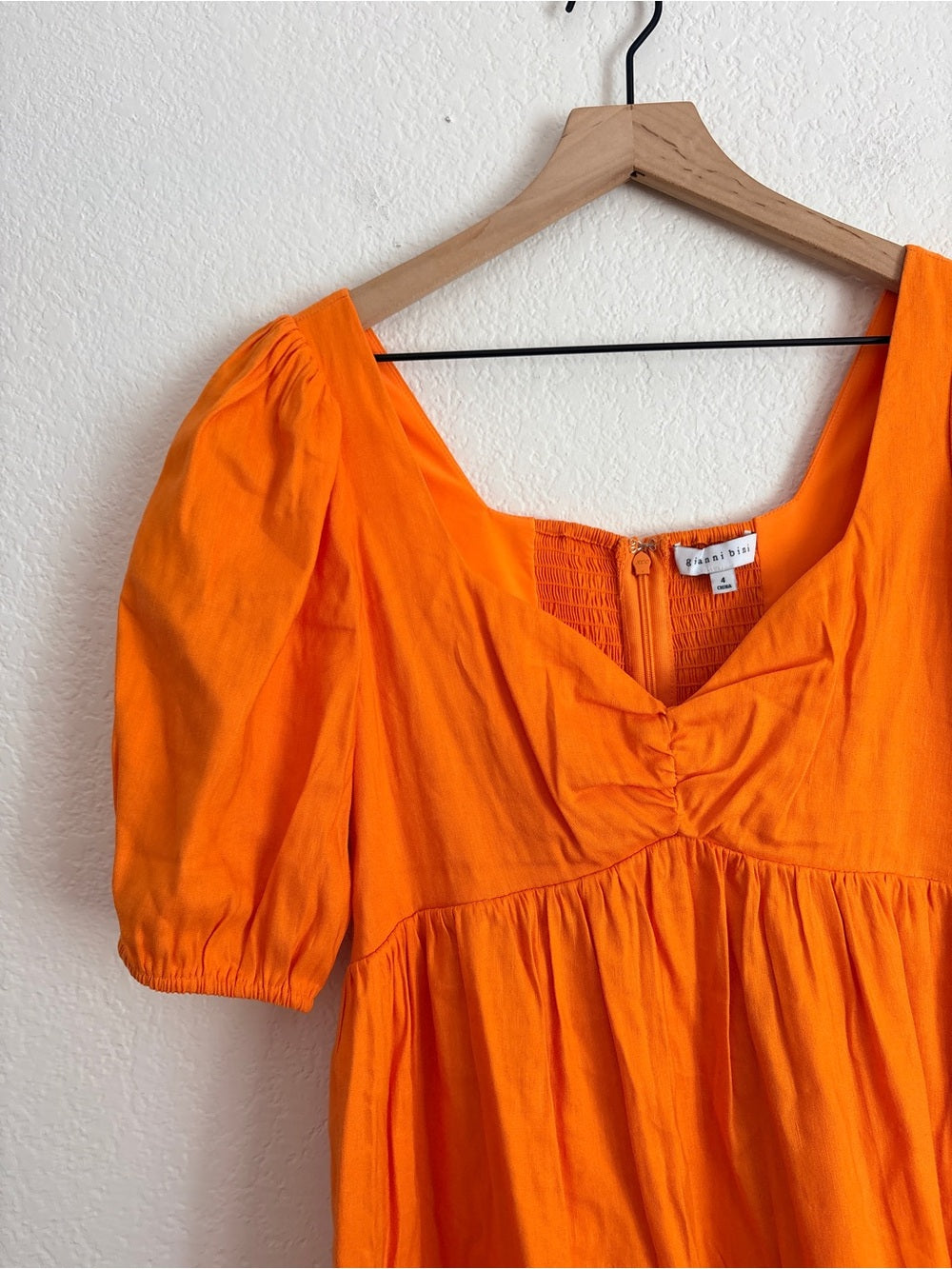Gianni Bini Linen Orange Puff Sleeve Mini Dress Summer Dress (4)