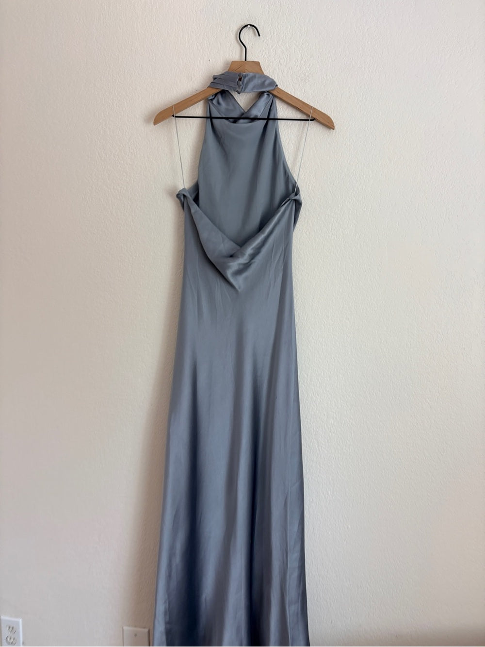 NWT Anine Bing Eliana Silk Halterneck Dress in Pastel Blue (L)