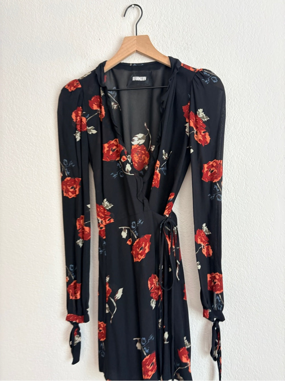 Reformation Delta Floral Black Wrap Dress (XS)