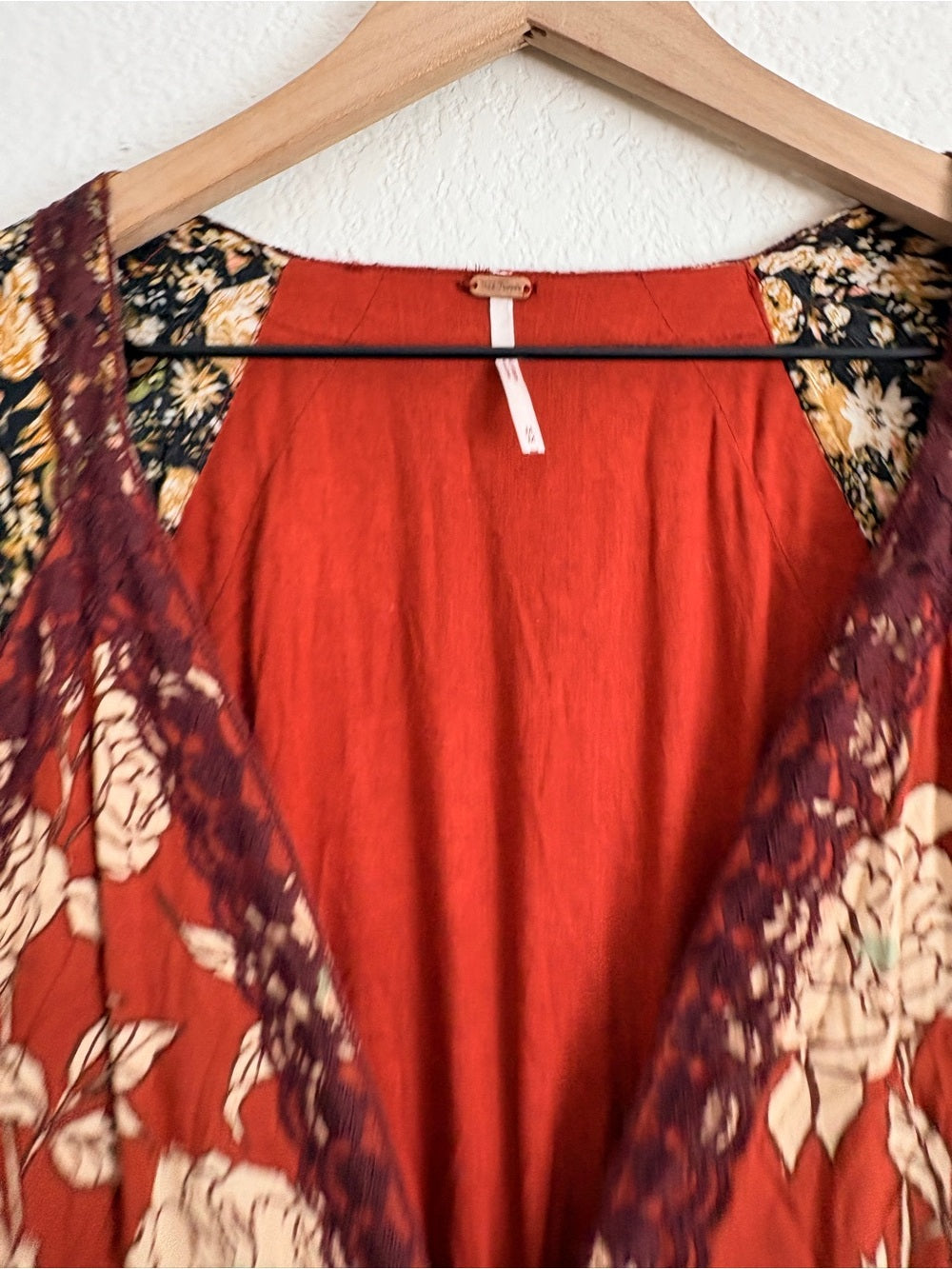 Free People Tilda Patchwork Bohemian Rust Floral Wrap Maxi Dress (M)