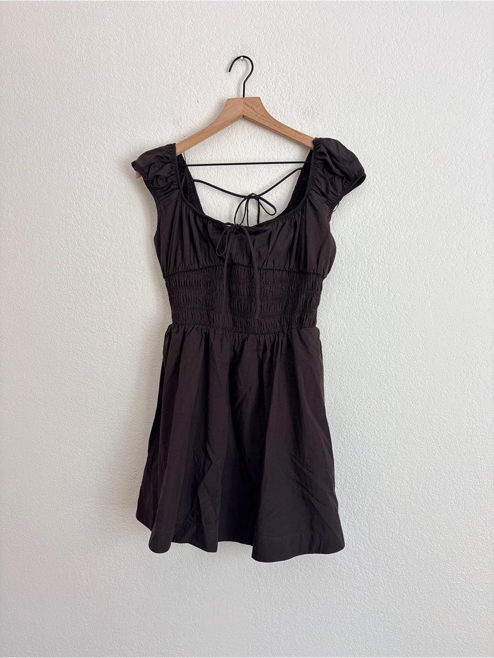 NWT By Anthropologie Cotton Smocked Mini Dress in Chocolate Brown (M)